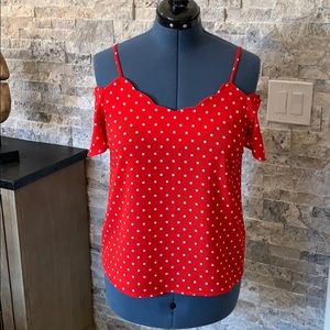 Cold Shoulder red poka dot top